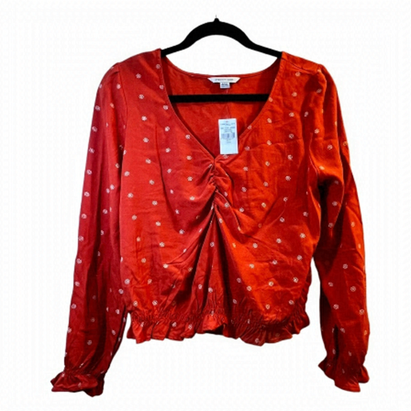 Sale American Eagle Women’s Top S Orange Cropped Long Sleeves - Picture 2 of 11